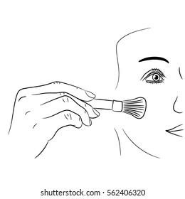 girl gets rouge brush on white background of vector illustrations