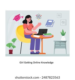 Girl Getting Online Knowledge concept flat style stock illustration with background. EPS 10 File