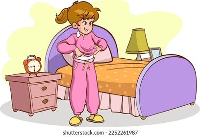 girl getting out of bed changing cartoon vector 