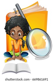 Girl and giant yellow book illustration