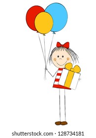 Girl with gift and balloons