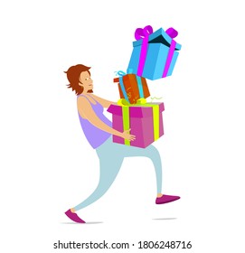 Girl with gift box running happy for delivery