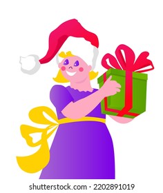 Chica con un regalo para Navidad.Vector