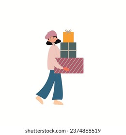 A girl with gifts in her hands. Shopping