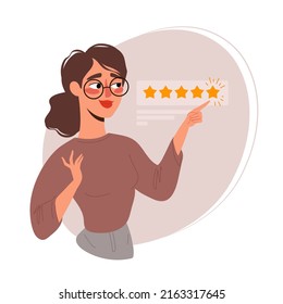 Girl da 5 estrellas de retroalimentación. Alta calificación de servicio al cliente, concepto positivo de reputación comercial