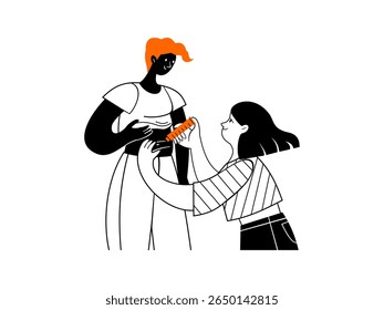 Garota dá injeção de hormônio para sua namorada para fertilização in vitro. Vetor mão desenhada ilustração eco procedimento na família lésbica.