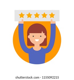 Girl giving 5 star rating vector illustration