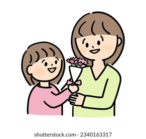 Girl giving carnations for mother's day.