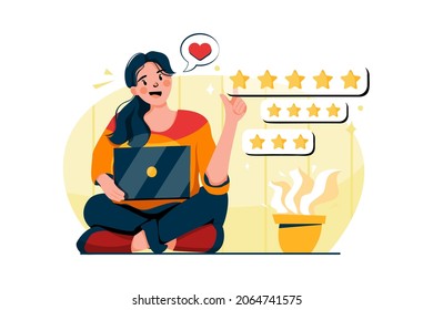 The girl giving feedback with her laptop