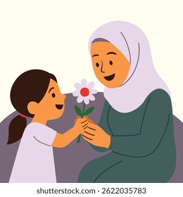 girl giving flower to mother