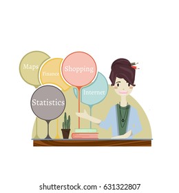 Girl Giving a Presentation. Empty space .Vector Illustration