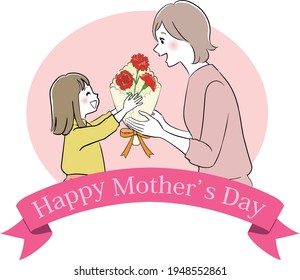 A girl giving some flowers to her mother. Illustration for Mother's day.