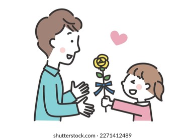 Girl giving yellow roses to her father Illustration for Father's Day