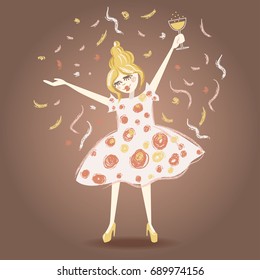 Girl with a glass of champagne.Vector illustration.