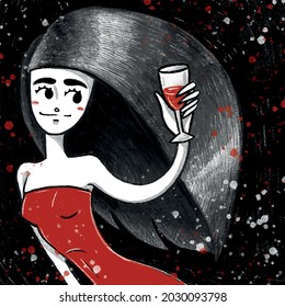 
A girl with a glass in her hand on a holiday