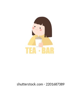 A girl with a glass of tea in her hands. Advertising for restaurants, cafes, signs, billbords, shop, decoration, prints on clothes, bars.