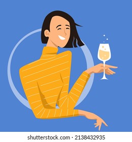 A girl with a glass. Vector illustration for the design of articles, covers, design. Modern flat illustration.