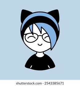 Girl with glasses and ears vector icon. Cute child with happy expression. Head of adorable kid with emotions. Avatar character portrait signs. Graph symbol for your web site design, logo, app, UI