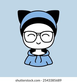 Girl with glasses and ears vector icon. Cute child with happy expression. Head of adorable kid with emotions. Avatar character portrait signs. Graph symbol for your web site design, logo, app, UI