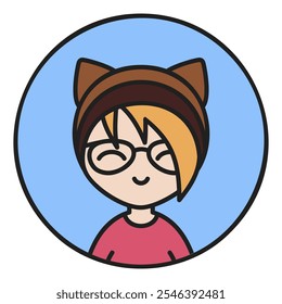 Girl with glasses and ears vector icon. Cute child with happy expression. Head of adorable kid with emotions. Avatar character portrait signs. Graph symbol for your web site design, logo, app, UI