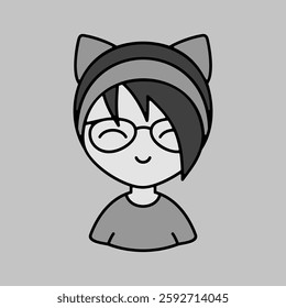 Girl with glasses and ears vector icon. Cute child with happy expression. Head of adorable kid with emotions. Avatar character portrait signs. Graph symbol for your web site design, logo, app, UI