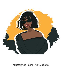 Girl in glasses with hairstyle on a bright background sticker