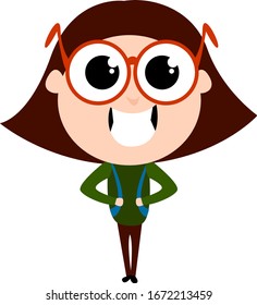 Girl with glasses, illustration, vector on white background.