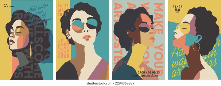 Girl in glasses. Minimalistic vector portraits. Fine Art. Set of vector illustration. 