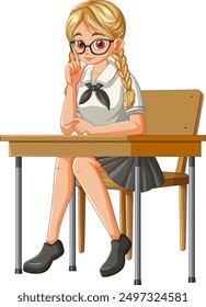 Girl with glasses sitting at desk