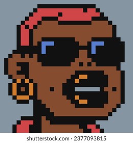 Girl with glasses and stylish haircut pixel art avatar profile woman character 80s video game sprites female face, user pic. Isolated vector illustration sticker design background.