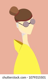 girl with glasses stylized vector, collected hair 
