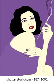 The girl with a gmoking cigarette.Vector