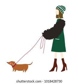 girl go for a walk with dog vector