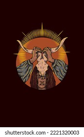 Girl with goat skull vector illustration