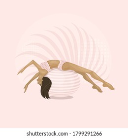 Girl goes in for sports on gymnastic ball. Aerobics on fit-ball.  Healthy lifestyle, home or fitness room. 