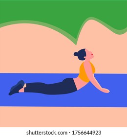 The girl goes in for sports. Woman doing yoga pose. Vector illustration in cartoon style.