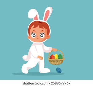 
Girl Going on Egg Hunt in Rabbit Outfit Vector Easter Illustration 
Kid Dressed as a Bunny for an Easter traditional game
