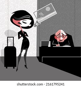 La chica se va de vacaciones. Ilustración vectorial.