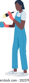 Girl going to paint walls with brush semi flat color vector character. Full body person on white. House painter isolated modern cartoon style illustration for graphic design and animation