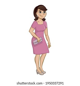 Girl going to a party in a pink dress
