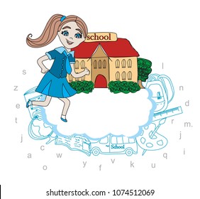 Girl going to school - card