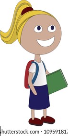 girl is going to school on white