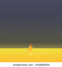 
The girl in the golden field and the night sky