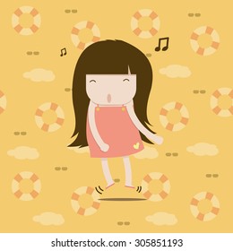 A girl in a good mood and jump around because she love summer so much