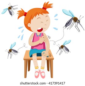 Girl got bitten by mosquitoes illustration