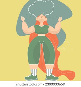 The girl got caught in the rain, bad weather, vector graphics, sketch, banner, sticker.