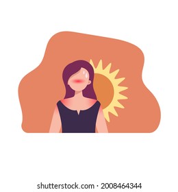 The girl got heatstroke. Girl with sunburn. Wrong clothes in the heat. Flat vector illustration.