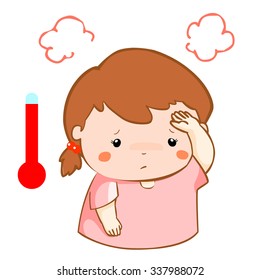 girl got high temperature cause flu disease vector
