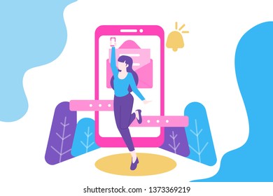 girl got a message or notification flat illustration