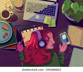 The girl got tired of working hard and fell asleep